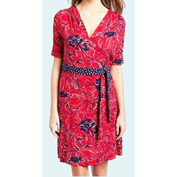 LILLY PULITZER Adalie Short Sleeve Floral Wrap Dress Pinkish Red Navy Sz XS - Picture 1 of 8